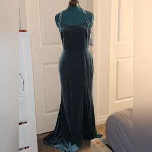 Elegant Dark Green Velvet Slip Dress - Women